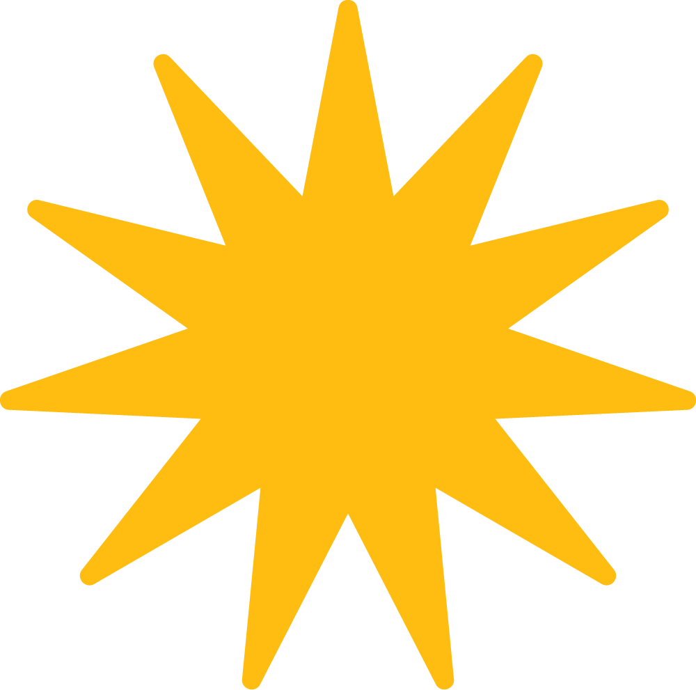A yellow 12-point starburst with rounded tips.