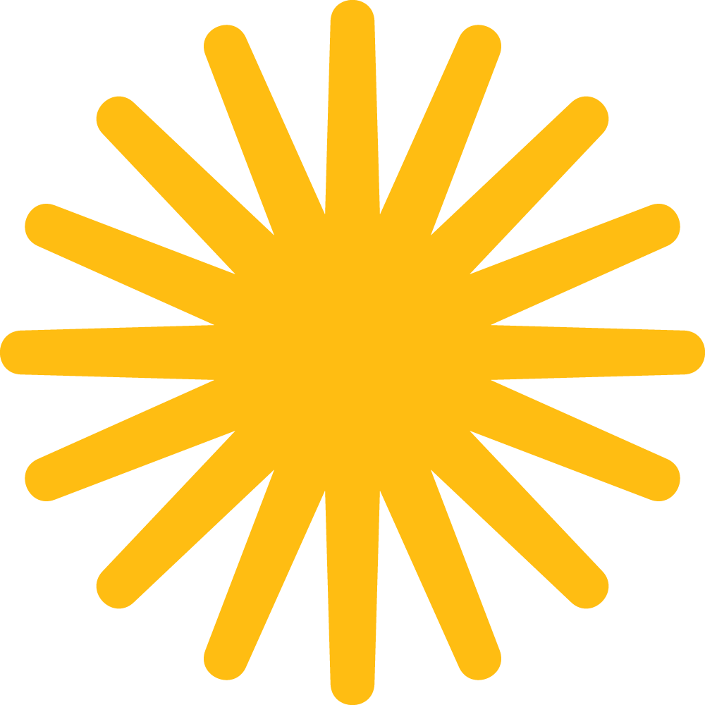 A rounded yellow sun/star symbol on a green background.