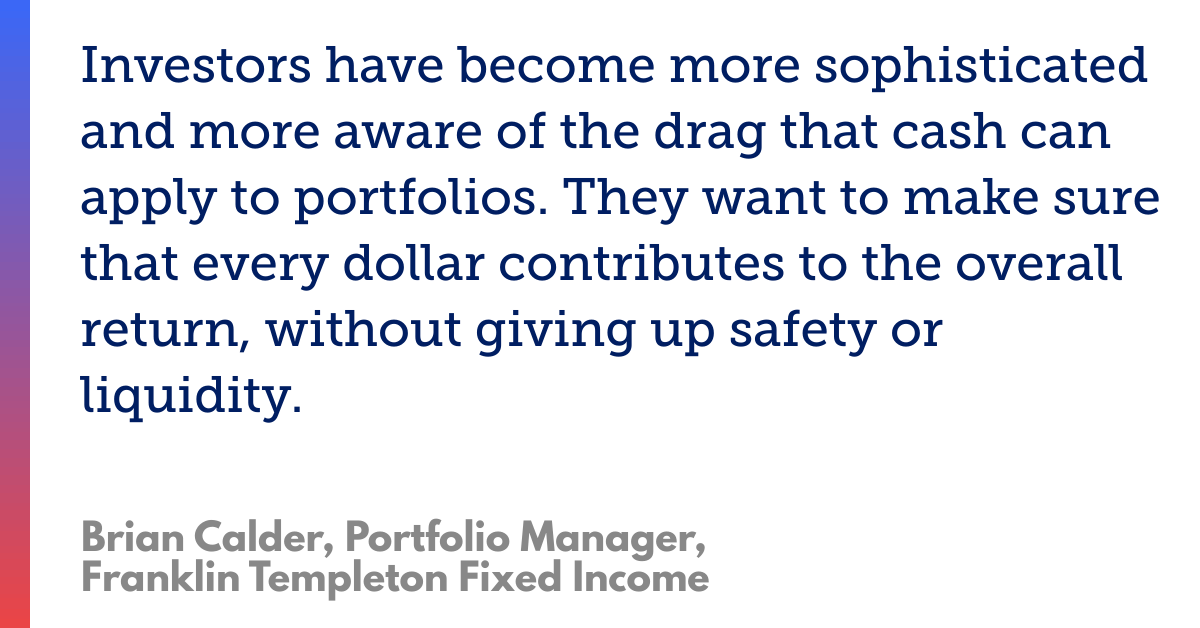 Quote by Brian Calder (Franklin Templeton) on investors, cash drag, and portfolio returns.