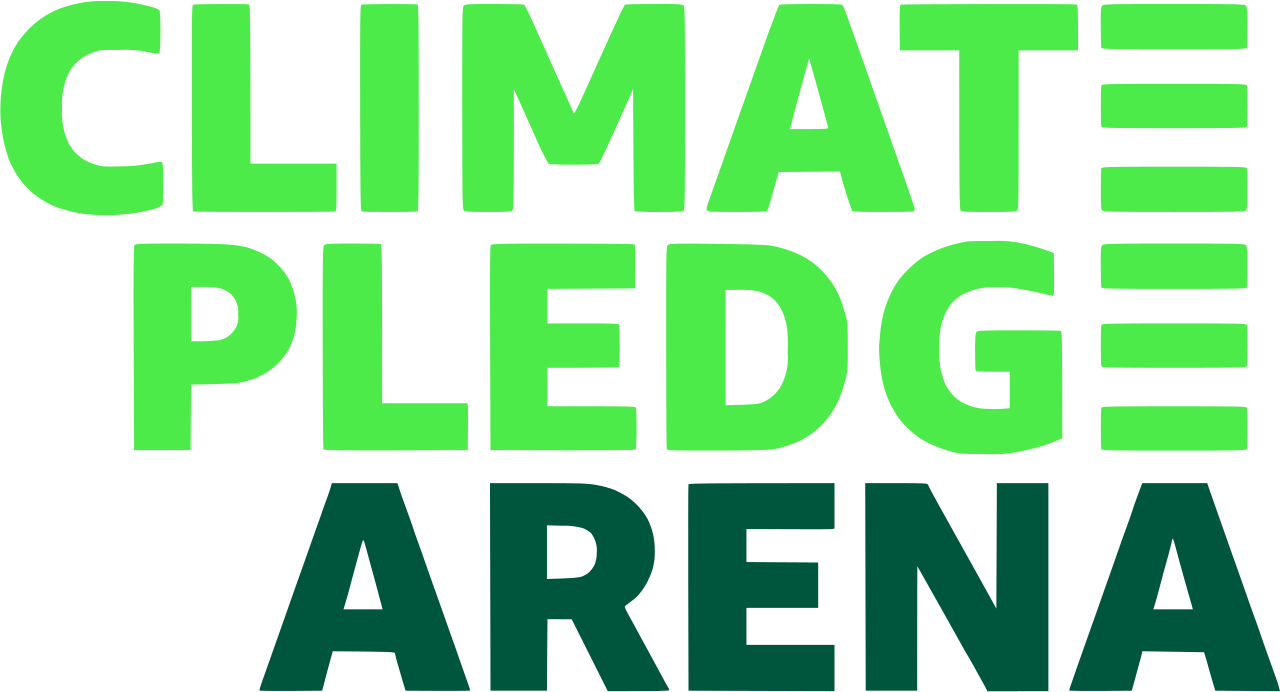 Climate Pledge Arena logo: 'Climate Pledge' in bright green, 'Arena' in dark green, with green graphic bars.