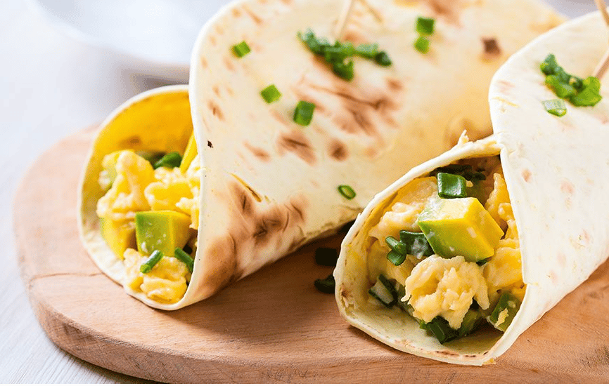 Scrambled egg and avocado wrap