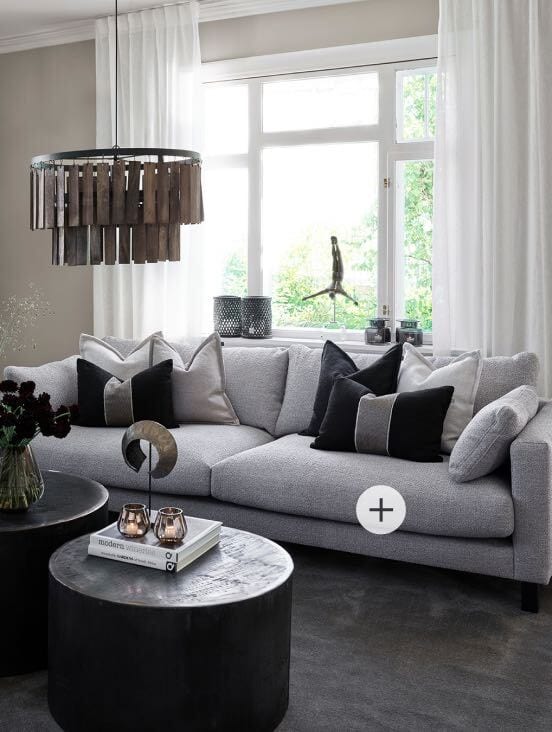Living room, Interior design, studio couch, Plant, Window, Lighting, Table, Grey, Floor