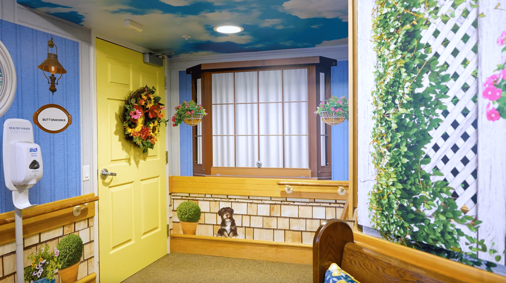 an image of the interior of Sunnyside Home with brightly painted murals