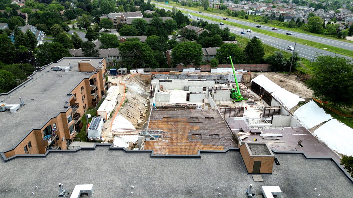 A drone shot of Kingscourt construction