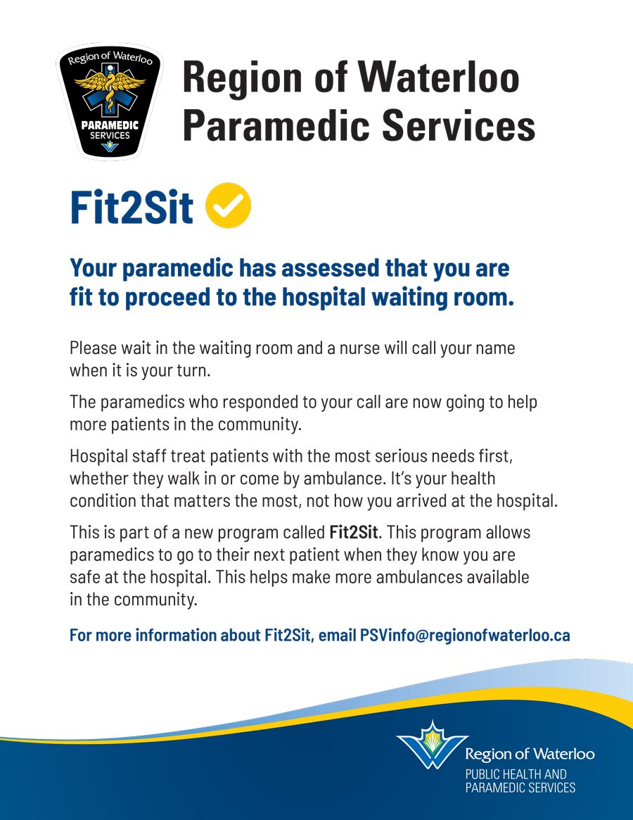 Poster of Region of Waterloo Paramedic Services Fit2Sit program