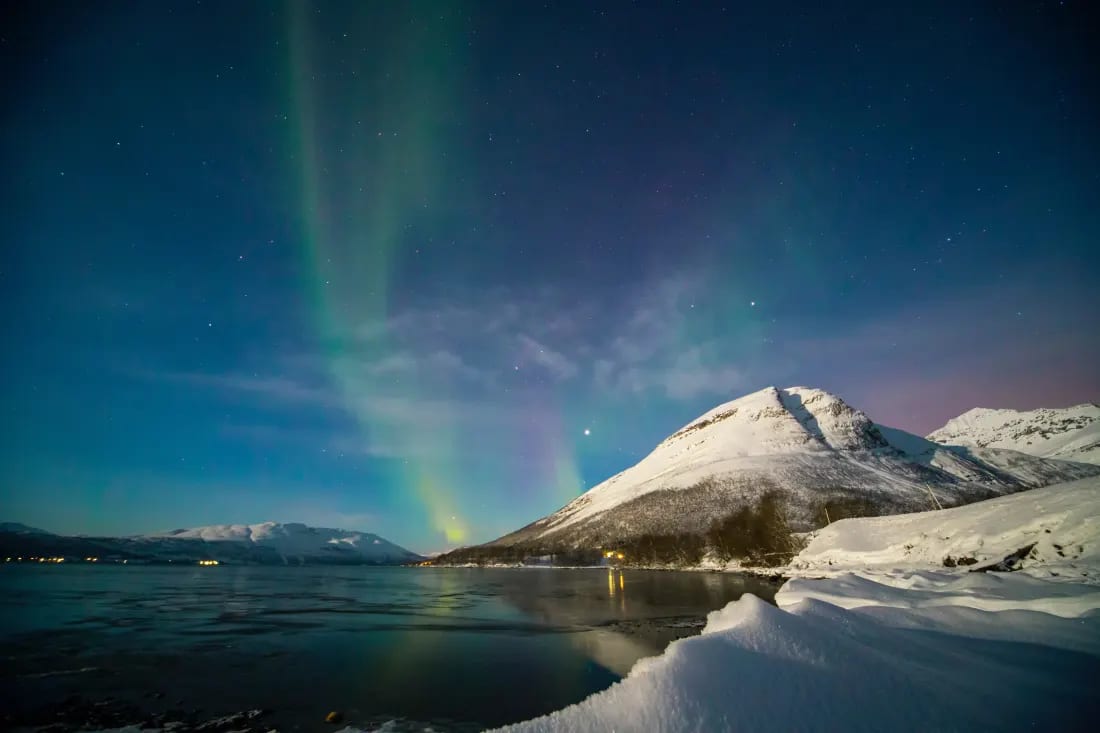 Natural landscape, Water, Sky, Atmosphere, Rainbow, Cloud, Nature, Mountain, Highland, Snow