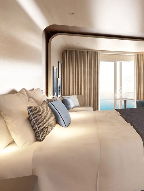 Bed frame, Interior design, Furniture, Building, Comfort, Shade, Wood, Lamp, Pillow, Floor