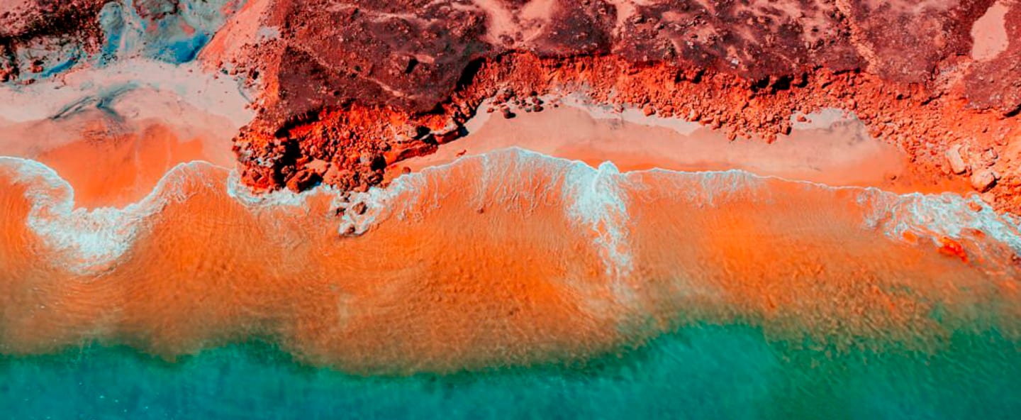 Body of water, Natural landscape, World, Orange, Art, Paint