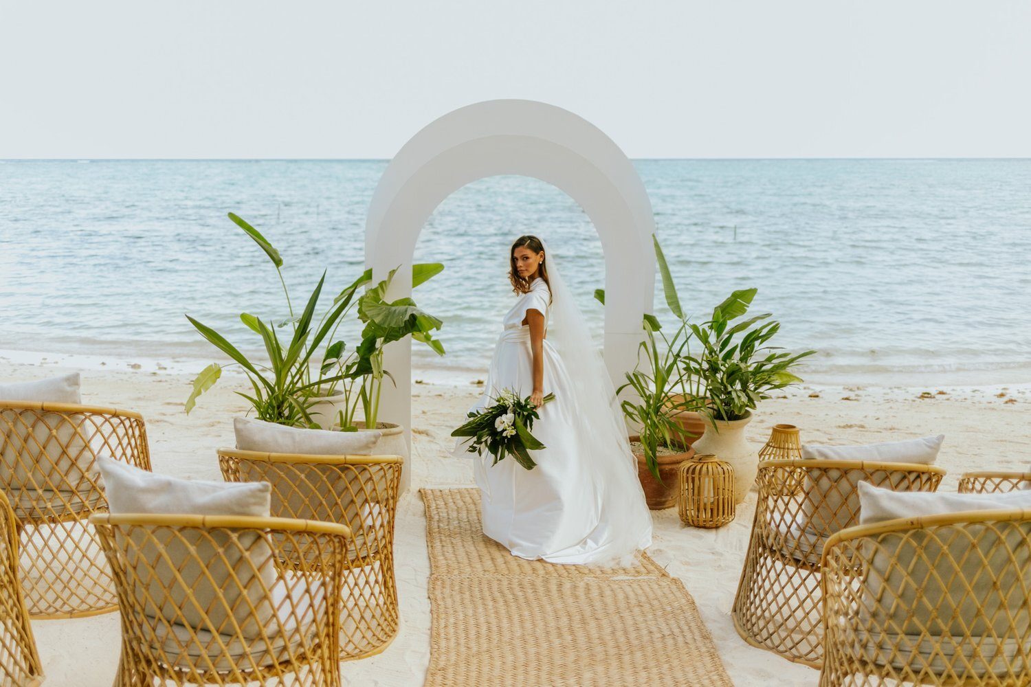 Wedding dress, Water, Sky, Plant, Photograph, Bride, Azure, Happy, Yellow