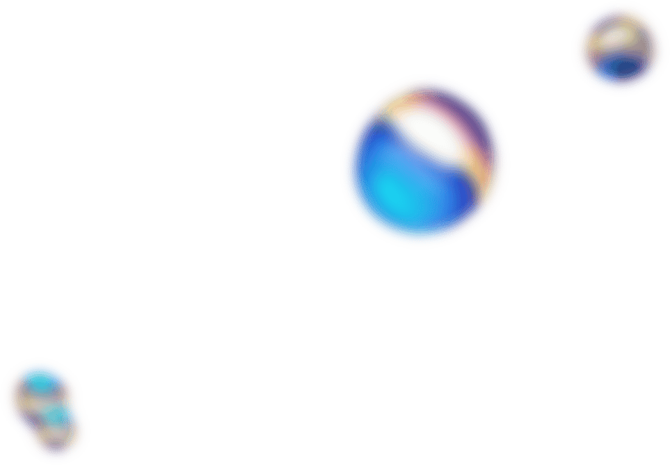 Three iridescent bubbles on a dark green background.