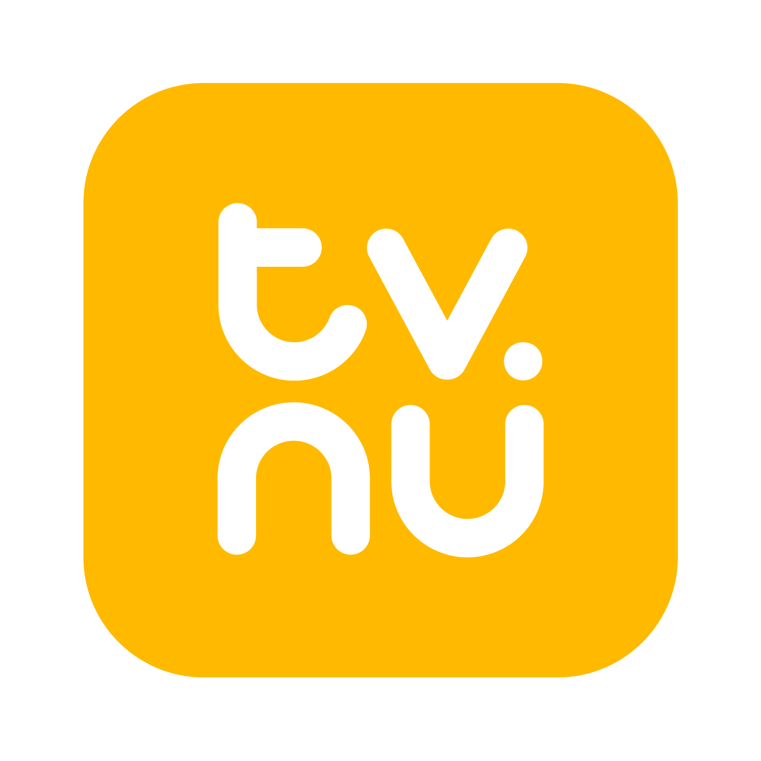 Tv.nu logo: white stylized text 'tv.nu' on a yellow rounded square, dark green background.