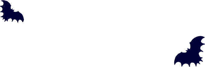 Two navy bat silhouettes, top left and bottom right, on a dark green background.