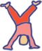 Stylized person doing a handstand.