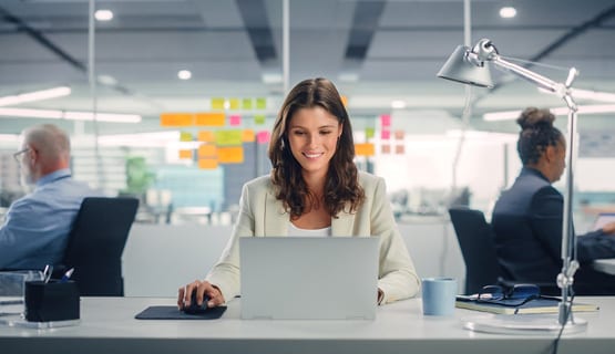 Personal computer, Automotive design, Smile, Desk, Table, Customer, Laptop