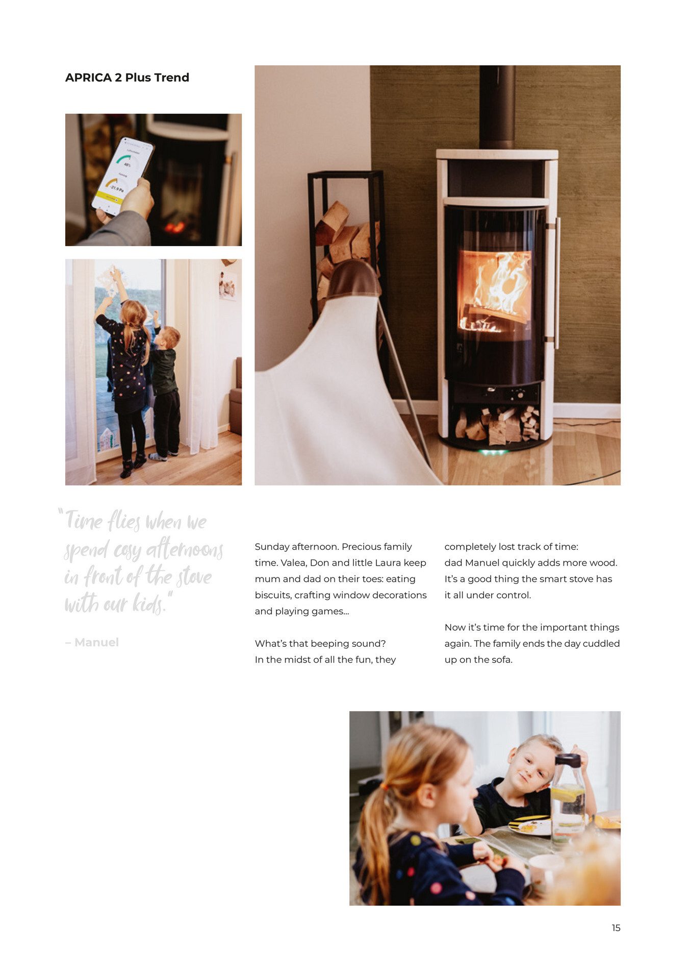 APRICA 2 Plus Trend smart stove, family time with kids, smartphone control.