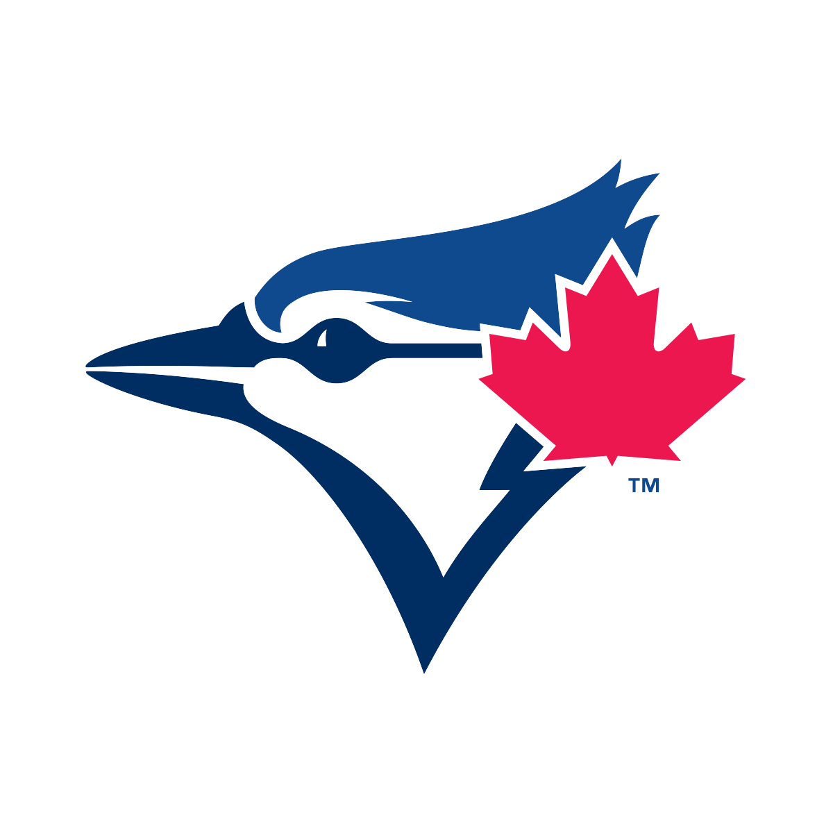 Toronto Blue Jays logo: a blue jay head with a red Canadian maple leaf on green.