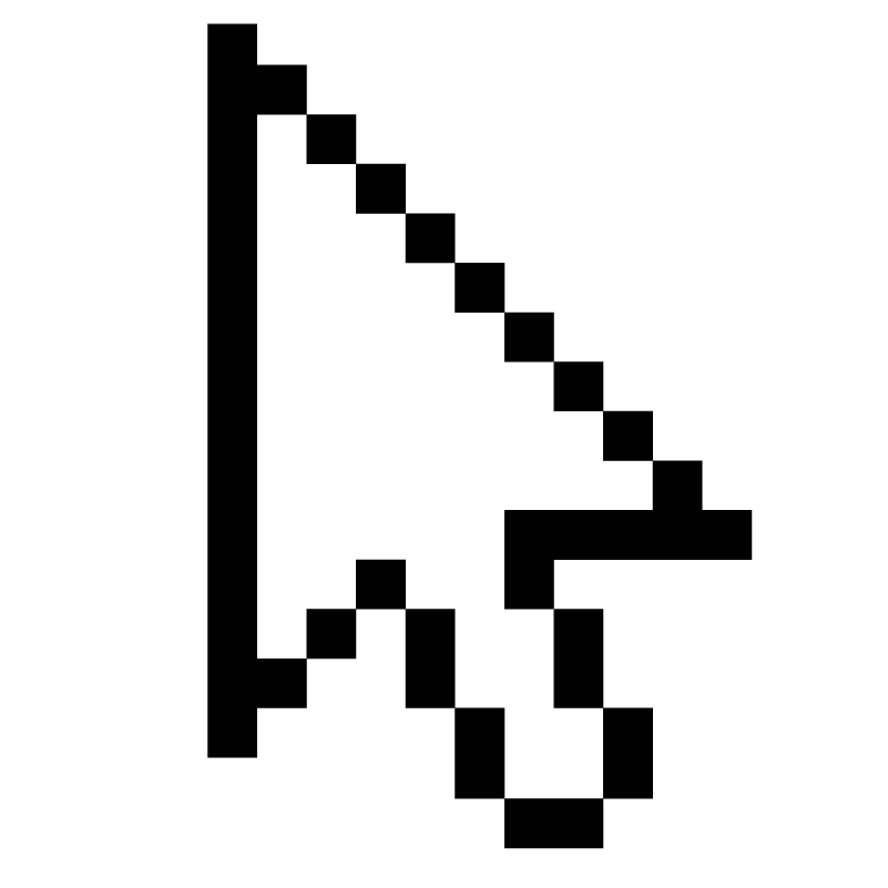 White pixelated computer mouse pointer.