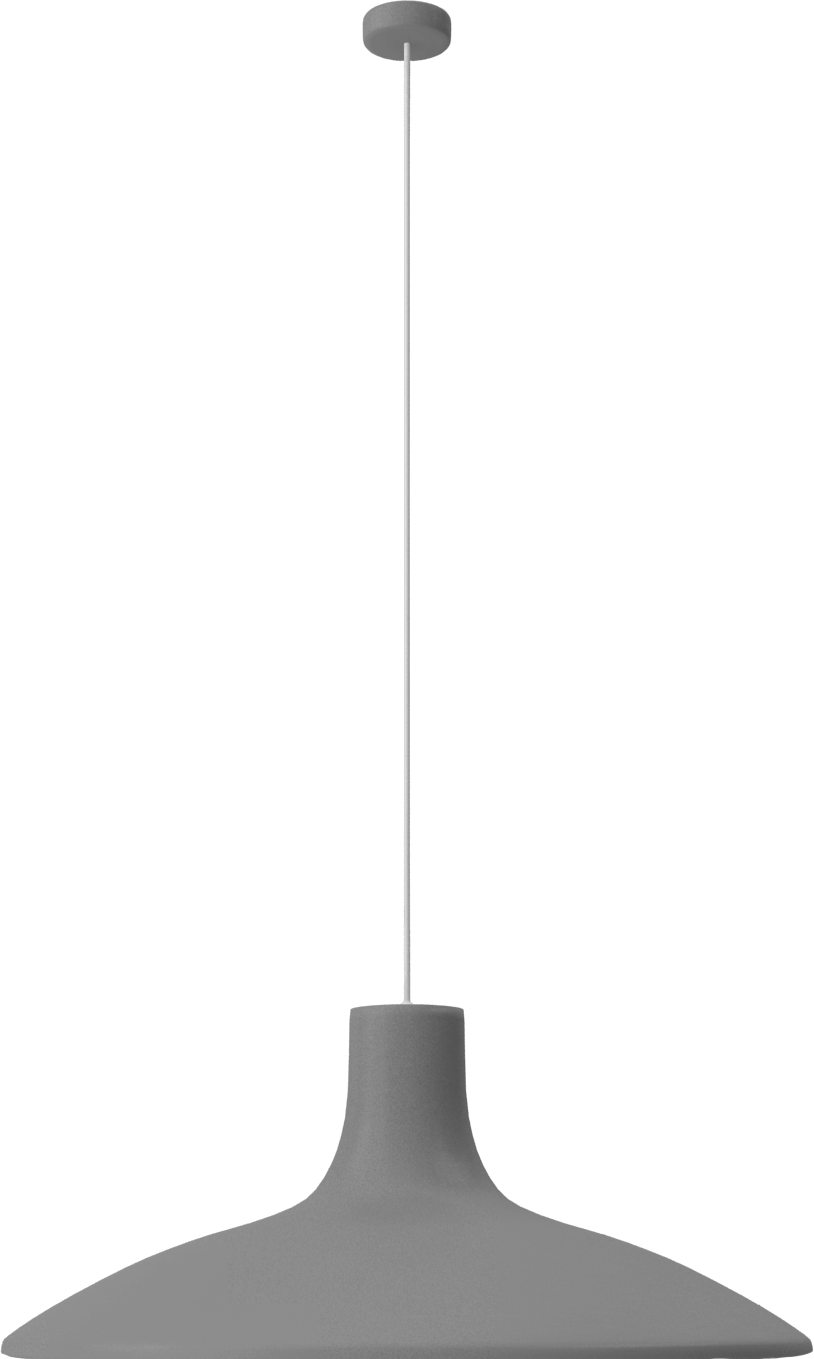 Grey pendant light on black background.