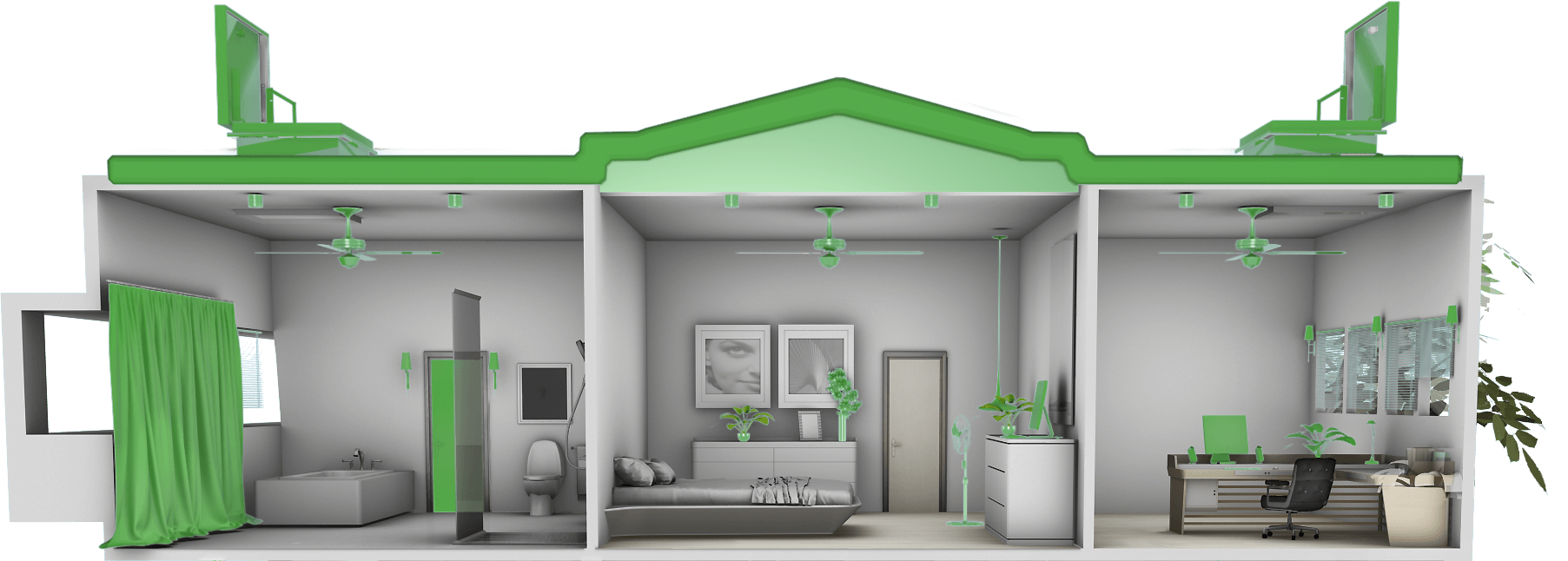 Interior design, Plant, Green, Rectangle, Shelf, Building, Couch, Wall, Shade