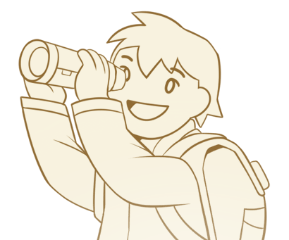 An illustration of a happy child looking through a monocular, ready for an adventure.