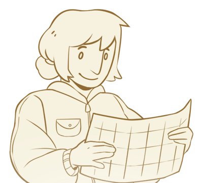 Illustration of a person with short hair, wearing a jacket, looking down at an open map.