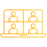 Laptop with four people in a video call.