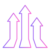 Three upward-pointing pink and purple gradient arrows.