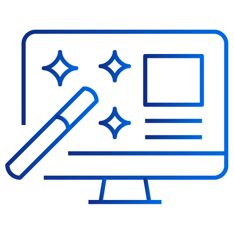 An icon showing a magic wand and sparkles on a computer monitor screen, representing digital editing.