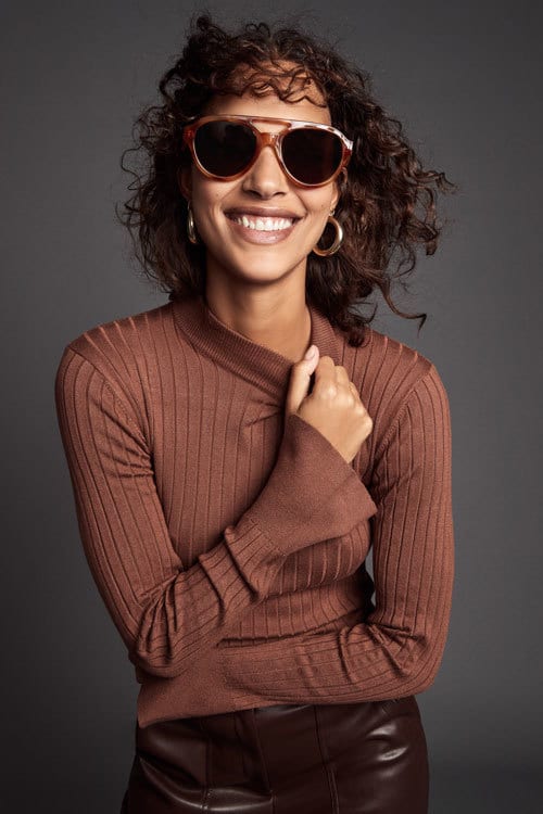 Vision care, Glasses, Hair, Face, Smile, Lip, Chin, Outerwear, Hairstyle, Sunglasses