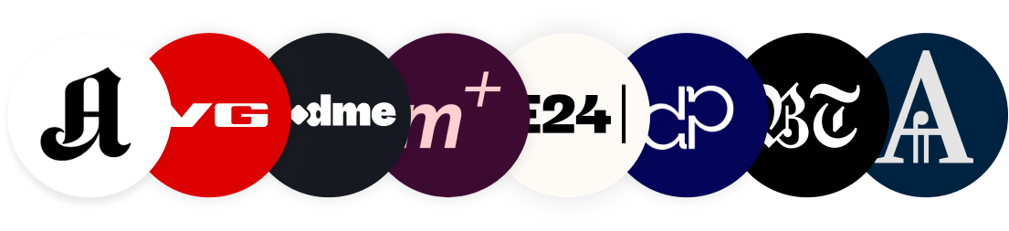 Row of circular logos for Norwegian media outlets.