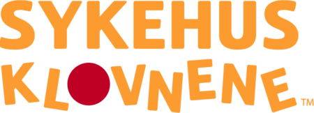 Logo for Sykehusklovnene (Hospital Clowns) with orange text and a red circle on a green background.