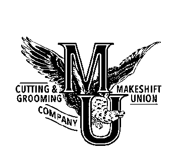 Logo: Eagle intertwined with "MU" letters for Cutting & Grooming Company Makeshift Union.