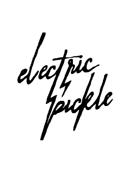 Black script logo "electric pickle" with an integrated lightning bolt.