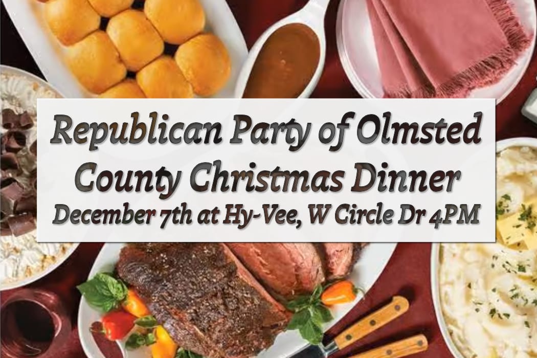 Ad for Republican Party of Olmsted County Christmas Dinner with a festive holiday meal.