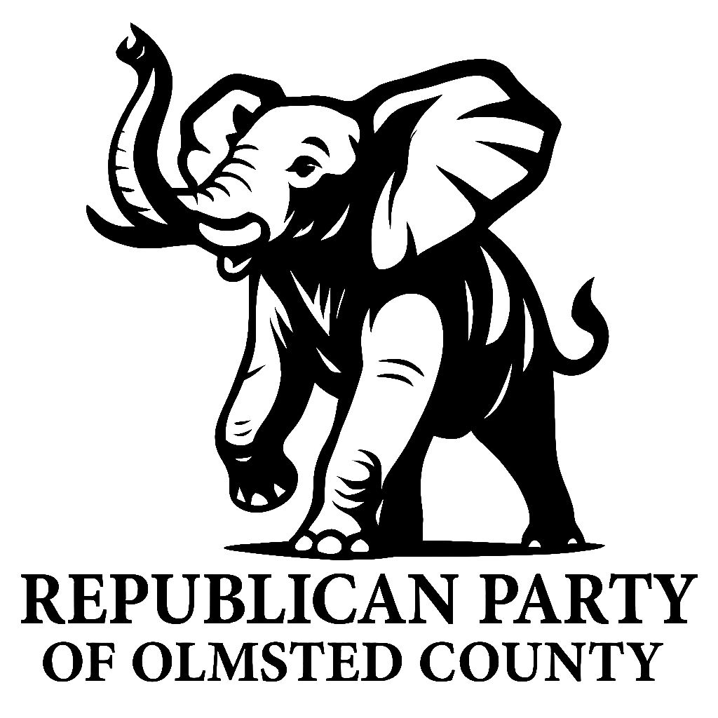 Black elephant logo with text "REPUBLICAN PARTY OF OLMSTED COUNTY".