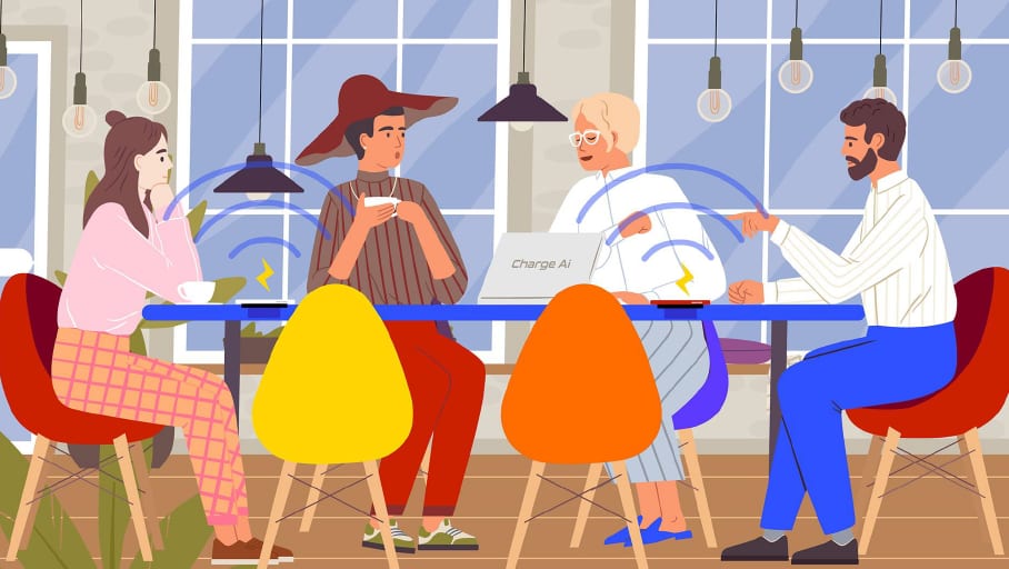 Social group, Vertebrate, Cartoon, Human, Table, Sharing, Orange, Organism, Interaction, Art