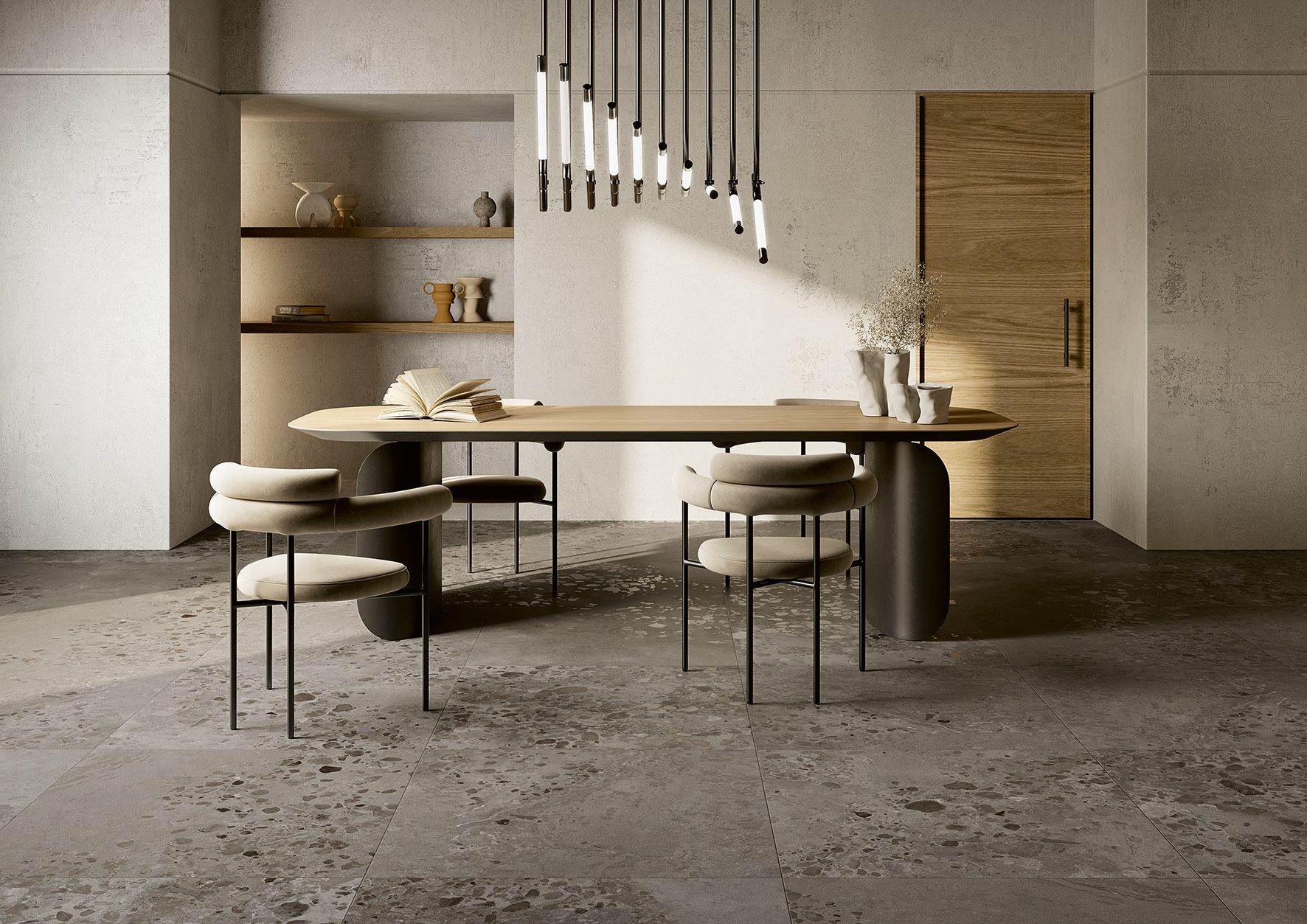 Interior design, Table, Furniture, Chair, Wood, Rectangle, Building, Lighting, Flooring, Architecture