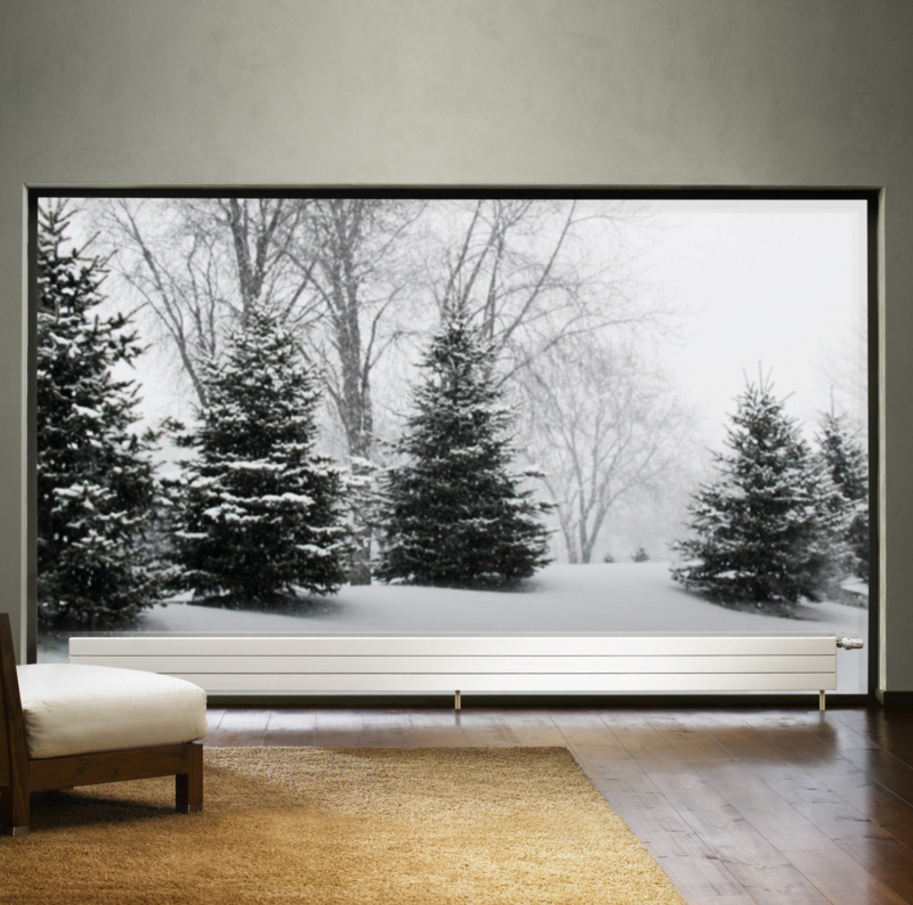 Interior design, Property, Furniture, Tree, Rectangle, Plant, Lighting, Wood, Grey, Black-and-white