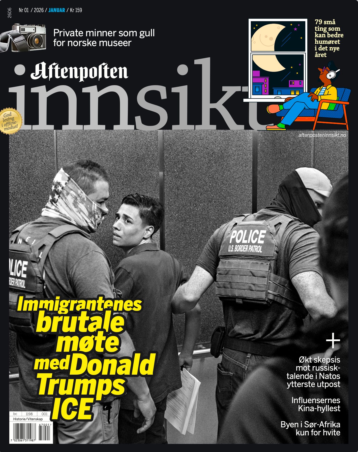 Aftenposten magazine cover: U.S. Border Patrol agents with a young man; headline on immigrants and ICE.