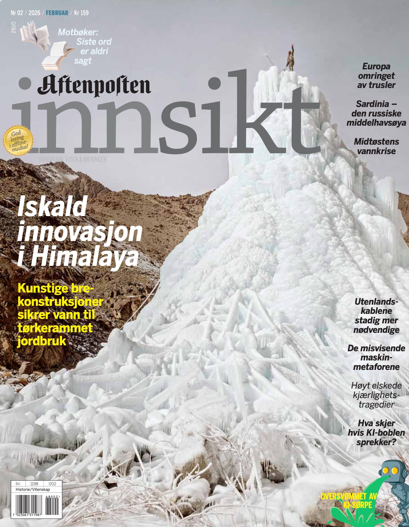 Aftenposten Innsikt magazine cover: Large ice stupa in Himalayas, 'Iskald innovasjon' headline.