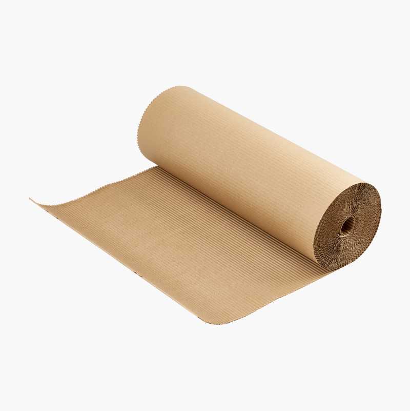 Brown corrugated cardboard roll, partially unrolled.