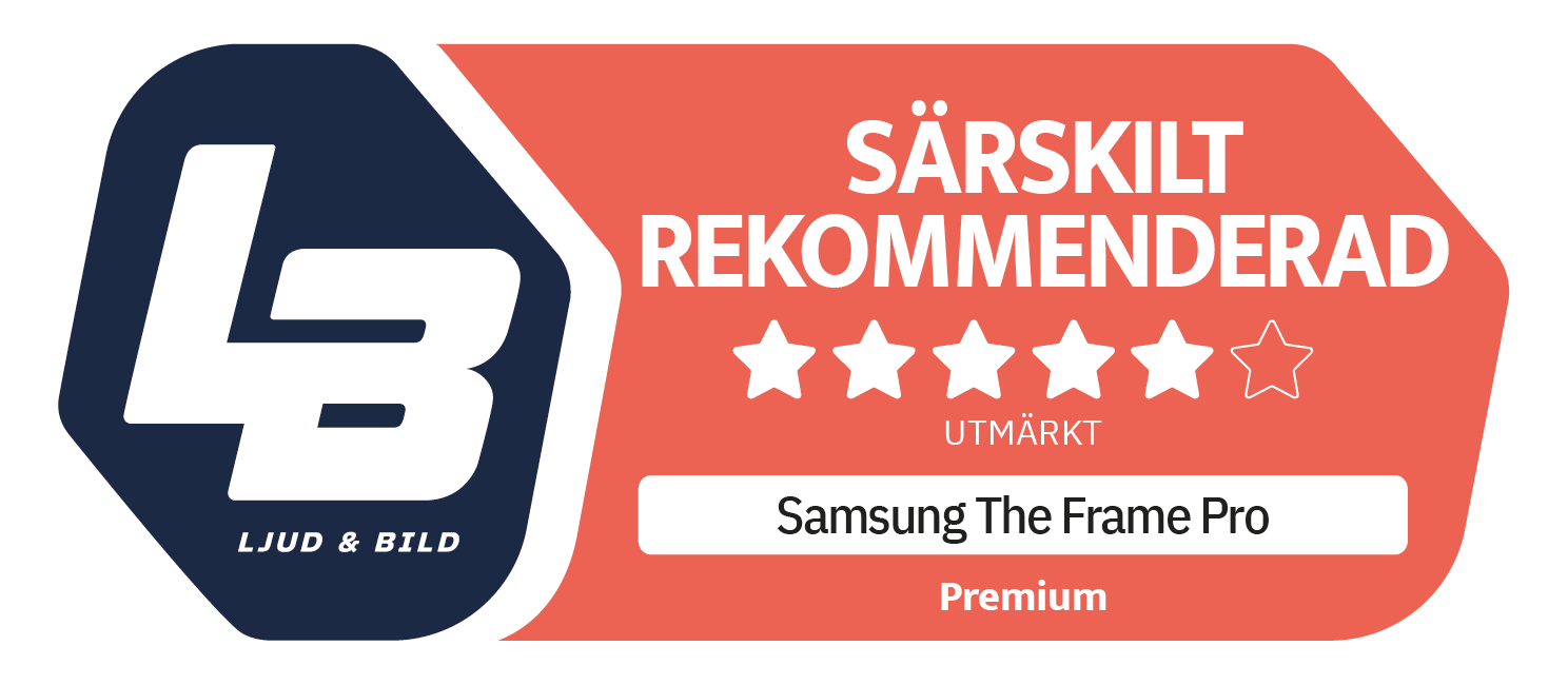 Ljud & Bild 'Especially Recommended' award for Samsung The Frame Pro, rated 4/5 stars.