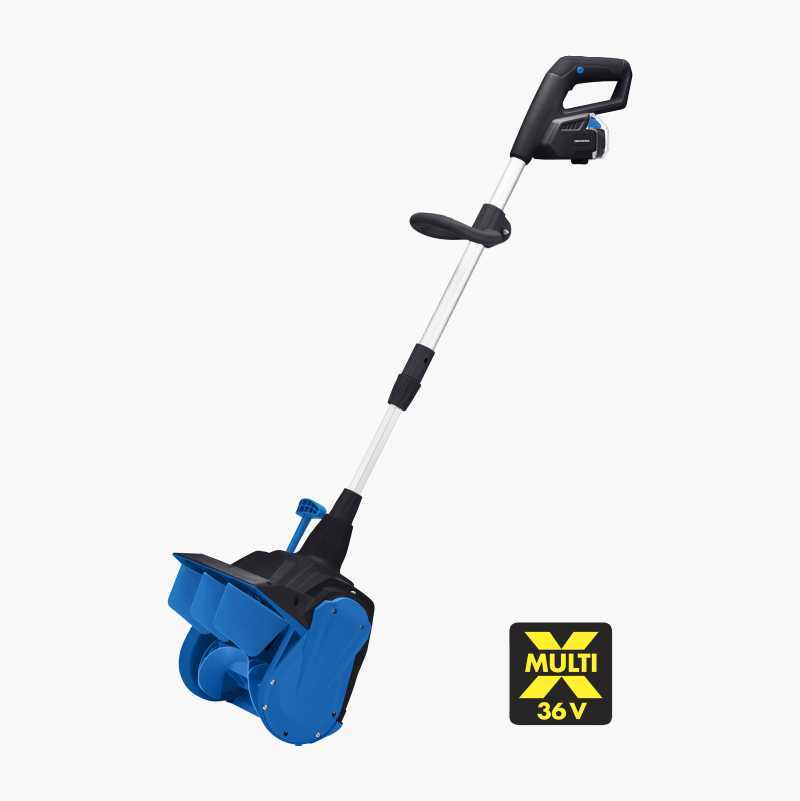 Blue and black cordless electric snow shovel with MULTI 36V branding.