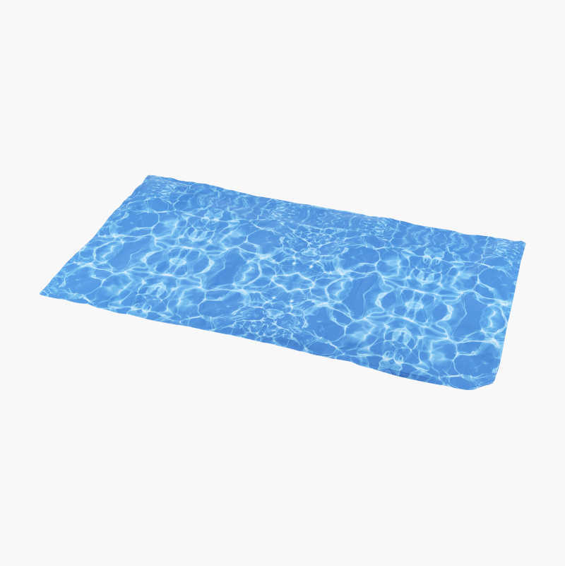 Blue rectangular mat with water ripple pattern.