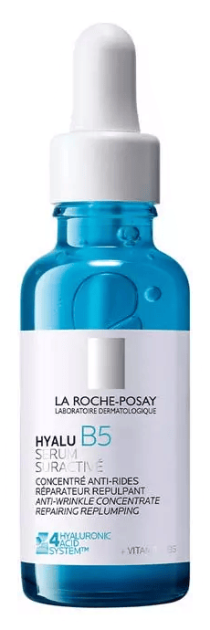 La Roche-Posay Hyalu B5 Serum in a blue bottle with white dropper and label.