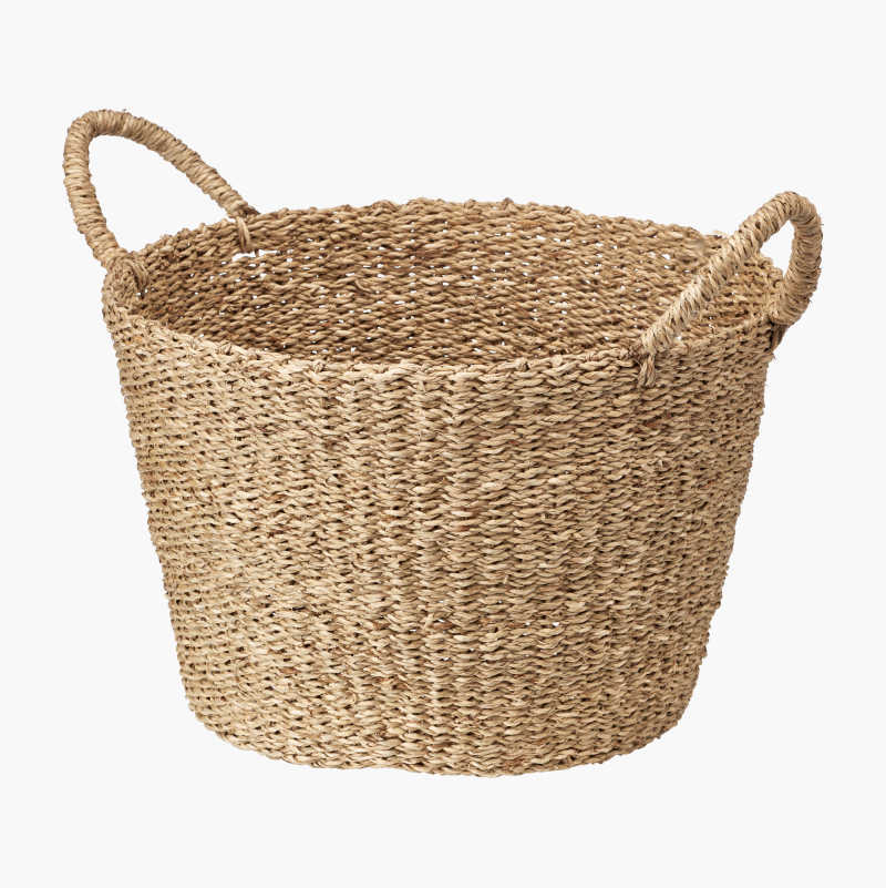 Natural woven basket with handles.