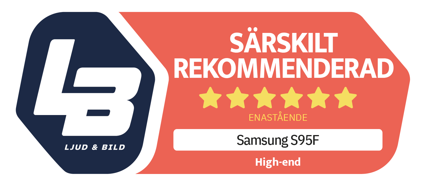 Ljud & Bild 5-star 'Specially Recommended' badge for Samsung S95F: Outstanding, High-end.