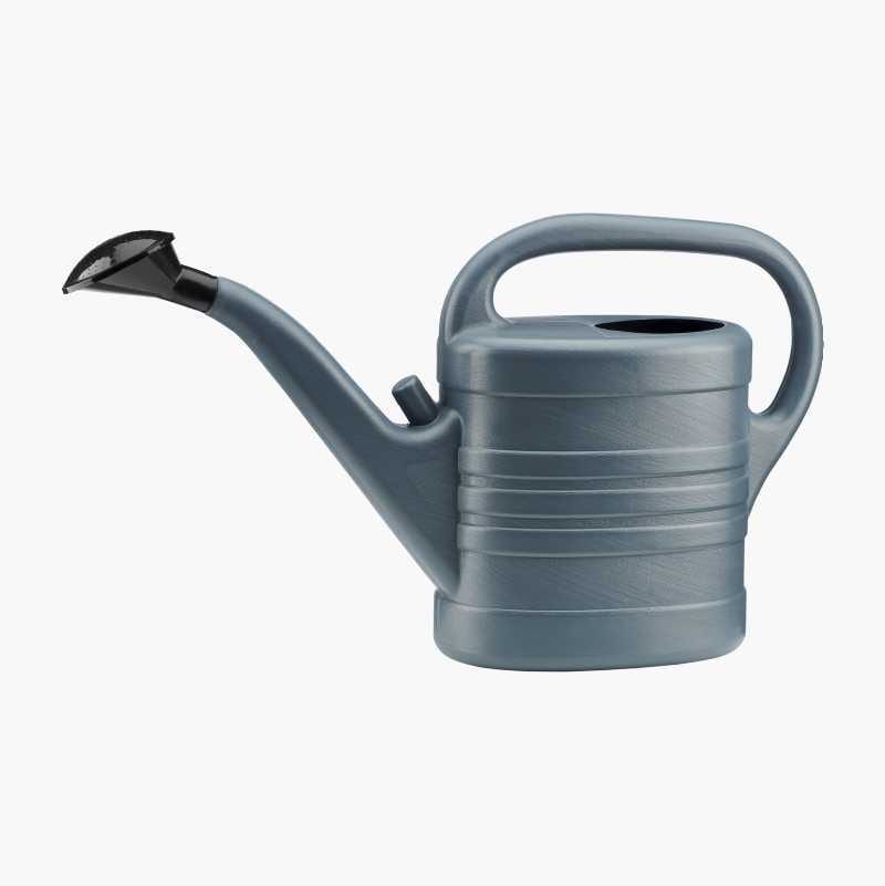 A gray plastic watering can.