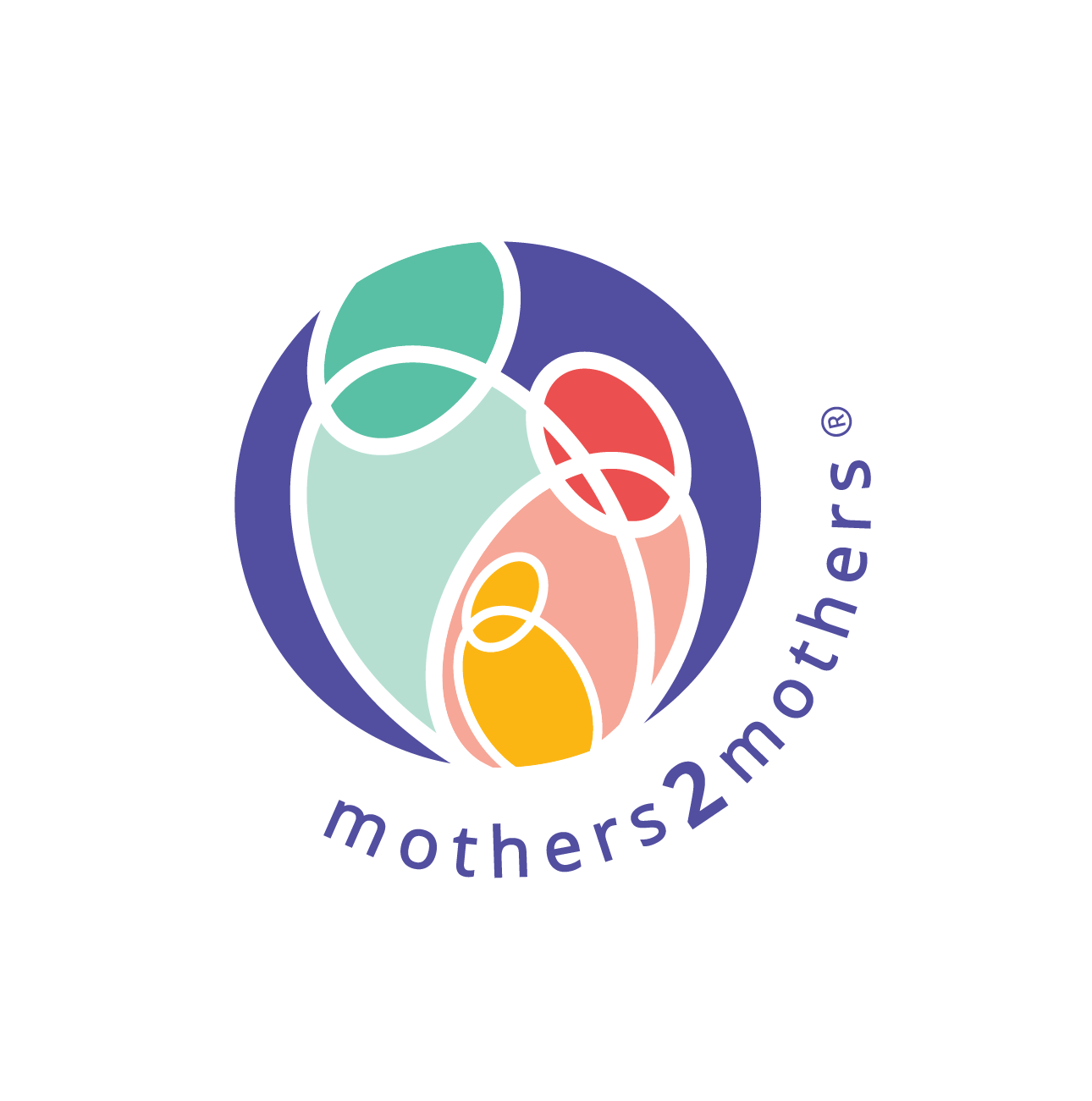Mothers2mothers logo: colorful abstract figures representing a family within a purple circle, with text.