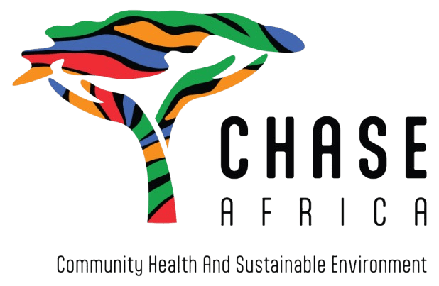 A logo for "CHASE AFRICA" featuring a stylized, colorful tree representing community health and a sustainable environment.
